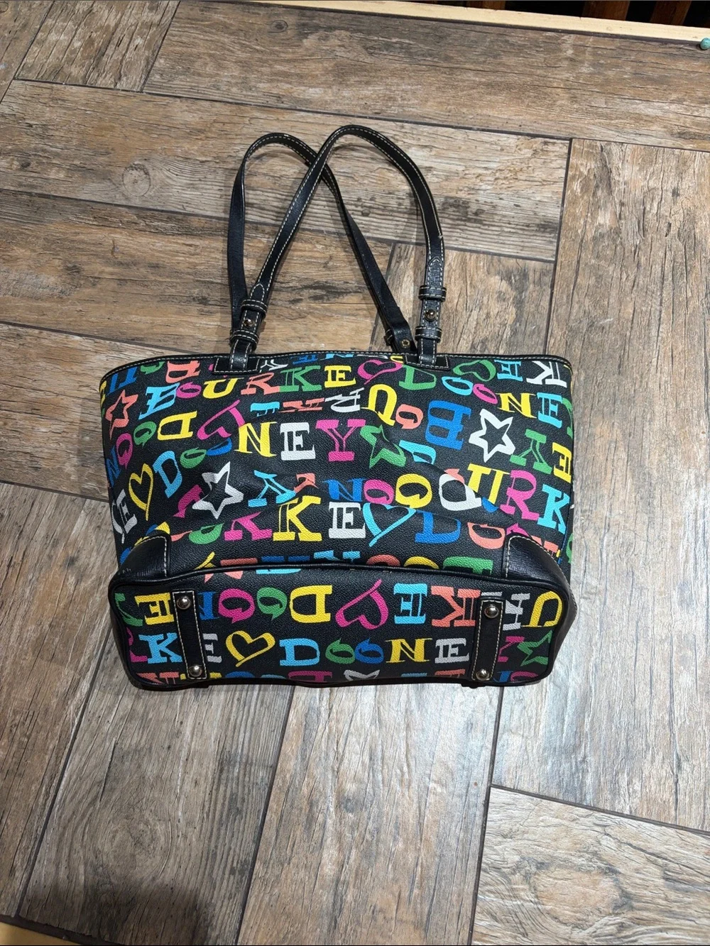 Dooney & Bourke Black Multicolor Logo Print Tote